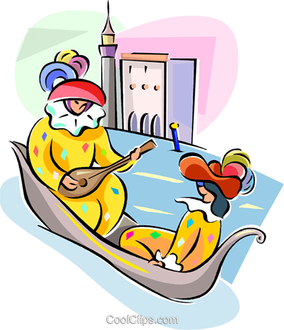 Couple In Gondola Royalty Free Vector Clip Art Illustration - Venise Cartoond (413x480)
