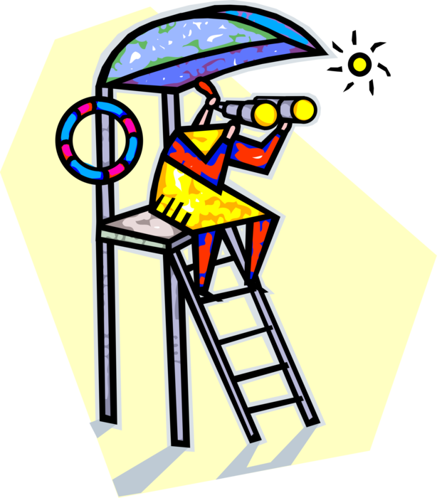 Keeps Watch With Binoculars Image Illustration Of - Lifeguard (614x700)