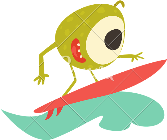 Monster Surfer On A Board Riding A Wave - Beach Monster Vectors (800x800)