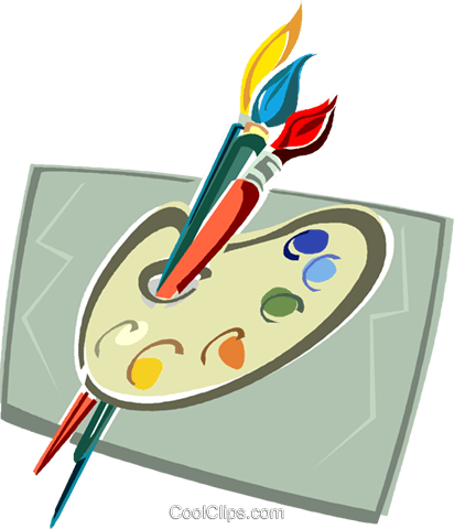 Paint Palette And Brushes Royalty Free Vector Clip - Кисти И Краски Png (412x480)