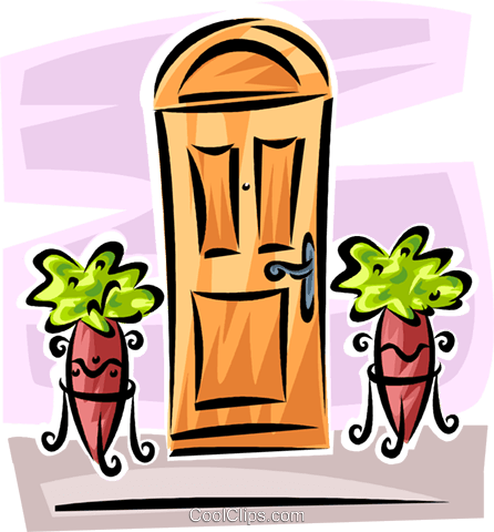 Potted Plants Outside Of A Door Royalty Free Vector - Illustration (446x480)