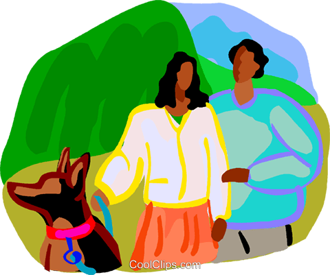 Couple Walking The Dog Royalty Free Vector Clip Art - Illustration (480x401)