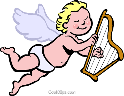 Harp Clipart Cupid - Cartoon Angel Playing Harp (480x373)