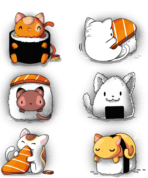 Limited Edition Cheap Daily T Shirts - Kawaii Sushi Cat (500x741)