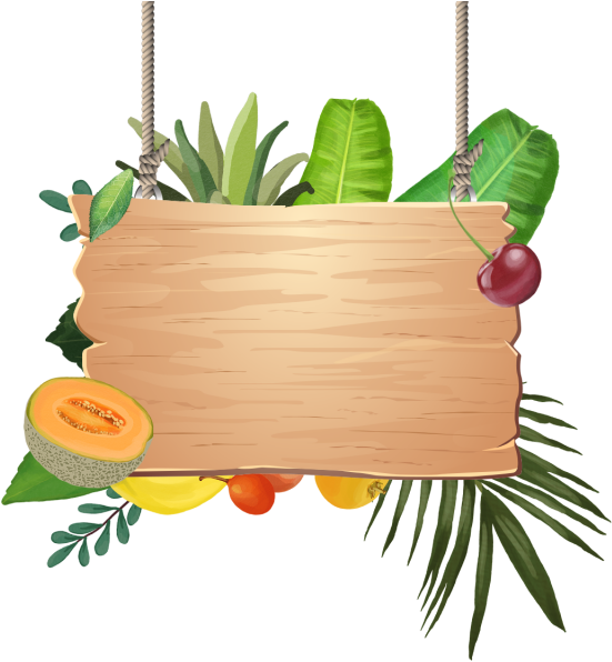 Decoration Of Tropical Fruits With Wooden Hanging, - Placa De Madeira Tropical Png (640x640)