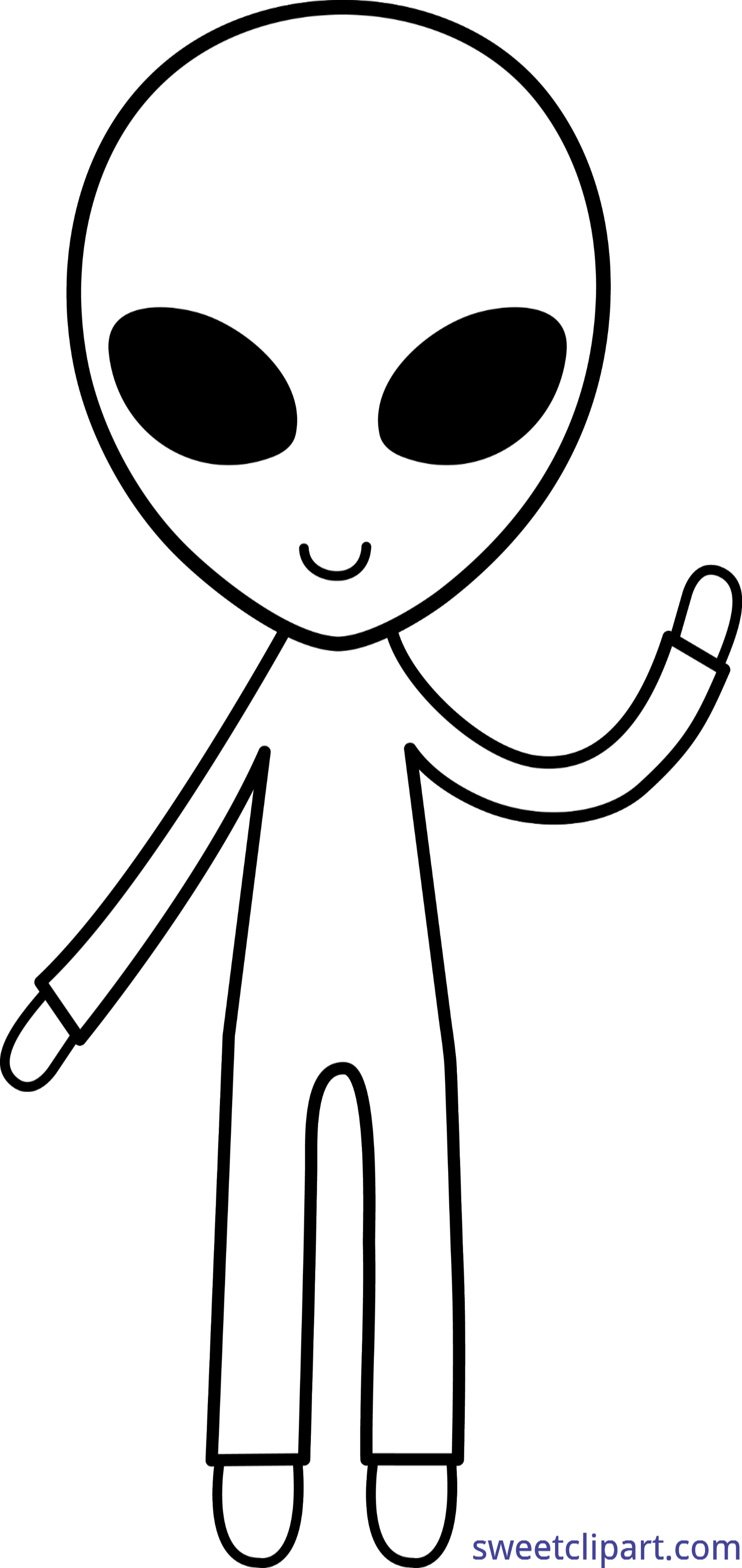 Banner Pretzel Clipart Black And White - Alien Clipart Black And White (2540x5367)
