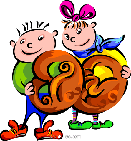 Children Holding Giant Pretzels Royalty Free Vector - Le Petit Gourmet (445x480)