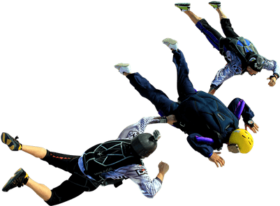 Triple Skydivers Before Opening Parachute - Sky Diving Png (400x400)