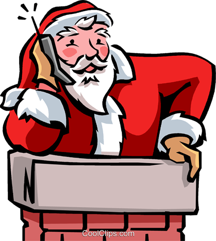 Santa Talking On Phone Royalty Free Vector Clip Art - Santa On The Phone Cartoon (431x480)