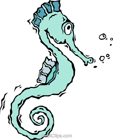 Sea Horse Royalty Free Vector Clip Art Illustration - Cartoon Seahorse (387x480)