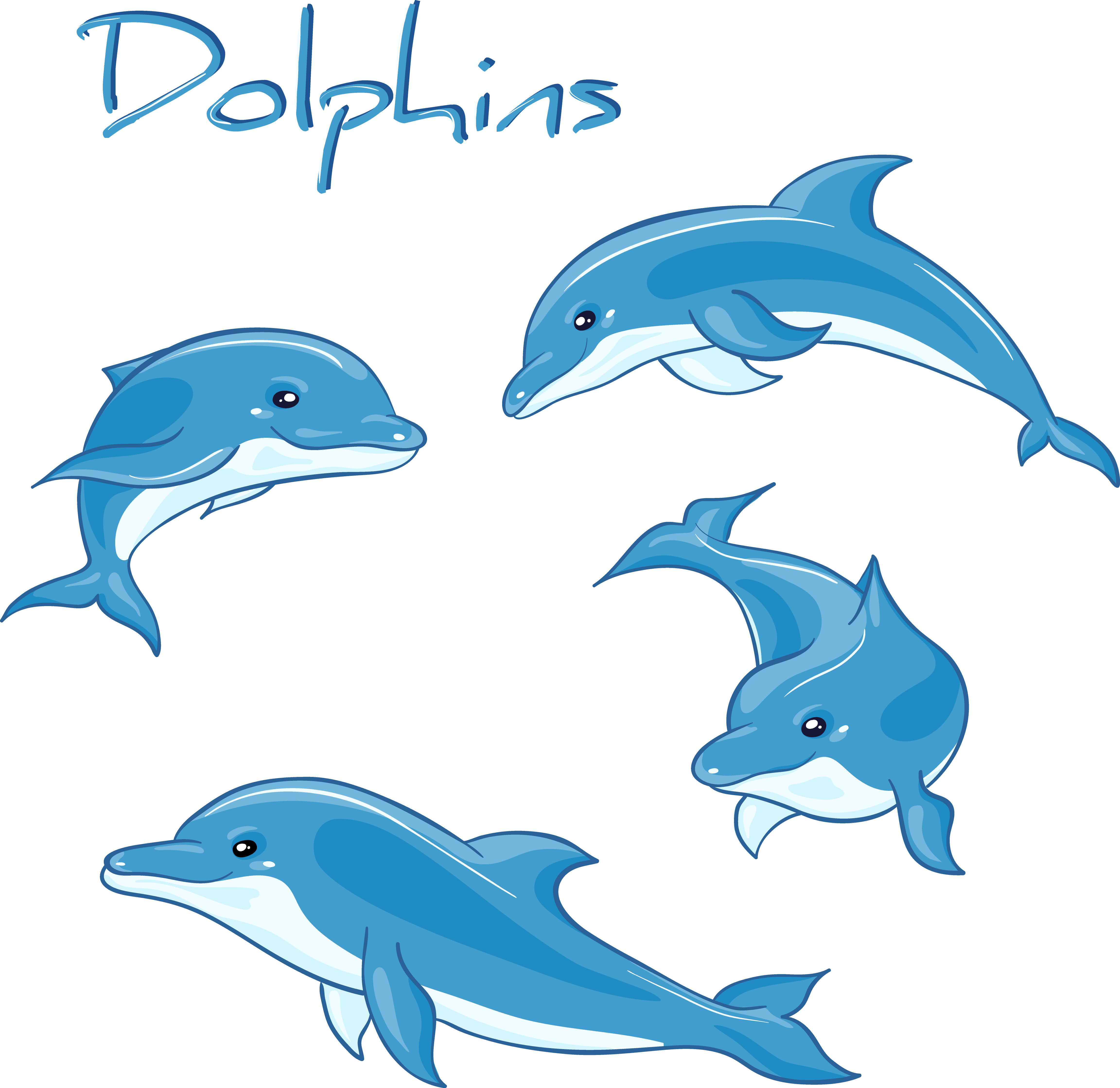Spinner Dolphin Clipart Seahorse - Cartoon Dolphins (4608x4477)