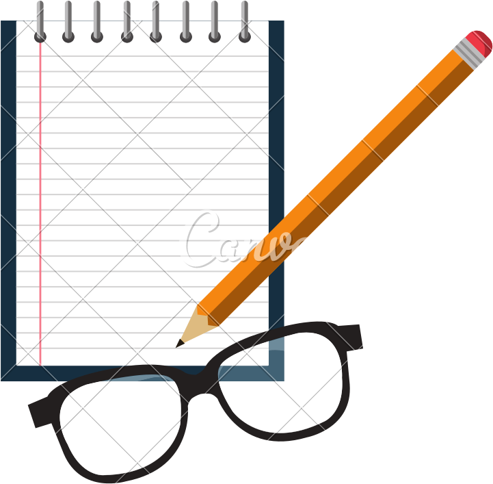 Notebook Agend With Pencil And Glasses - Notebook Agend With Pencil And Glasses (800x800)