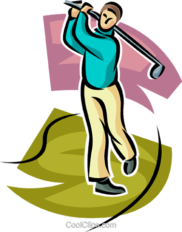 Golfer Taking A Swing Royalty Free Vector Clip Art - Person Golfing (377x480)