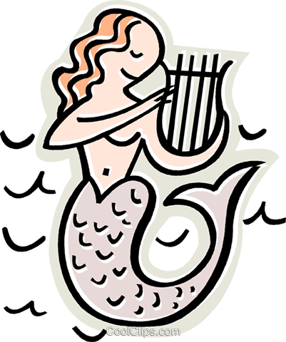 Mermaid Playing Harp Royalty Free Vector Clip Art Illustration - Clip Art (401x480)