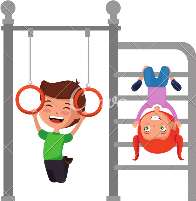 Kids Playing In Park Playground Rings Hanging - Vector Graphics (800x800)