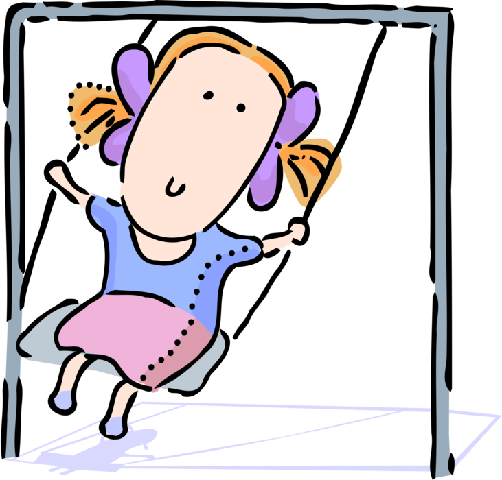 Vector Illustration Of Young Child Swinging On Playground - Cartoon (731x700)
