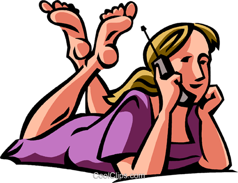 Girl Talking On A Cell Phone Royalty Free Vector Clip - Talking On The Phone Lying (480x369)