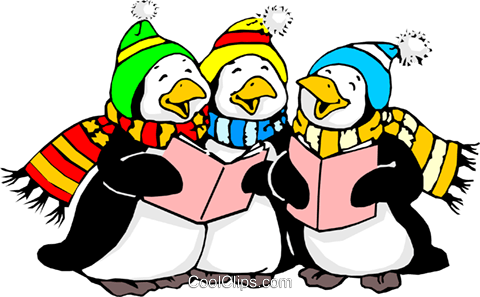 Penguins Singing Royalty Free Vector Clip Art Illustration - Christmas Penguin Clip Art (480x297)