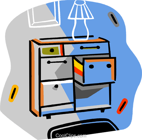 Chest Of Drawers With Lamps Royalty Free Vector Clip - Writing Desk (480x473)