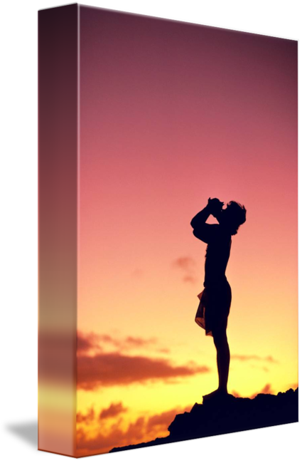 Graphic Royalty Free Download Running Silhouette Sunset - Posterazzi Man Silhouetted At Sunset Conch Shell Blower (425x650)