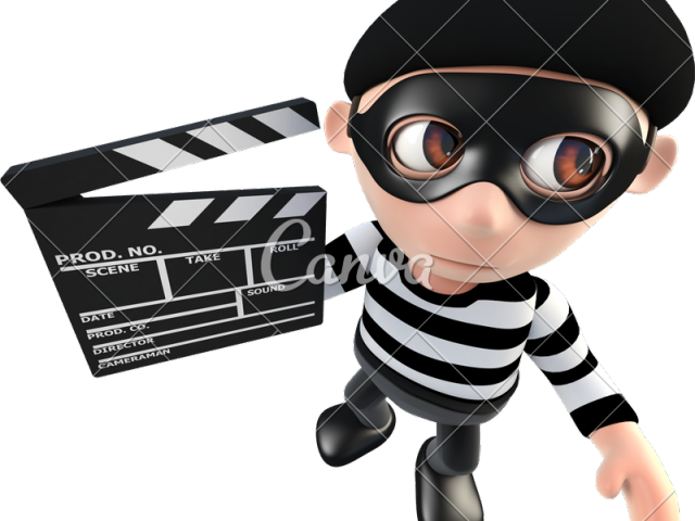 Clapperboard Clipart Movie Maker - 3d Funny Cartoon Burglar Thief Holding (640x480)
