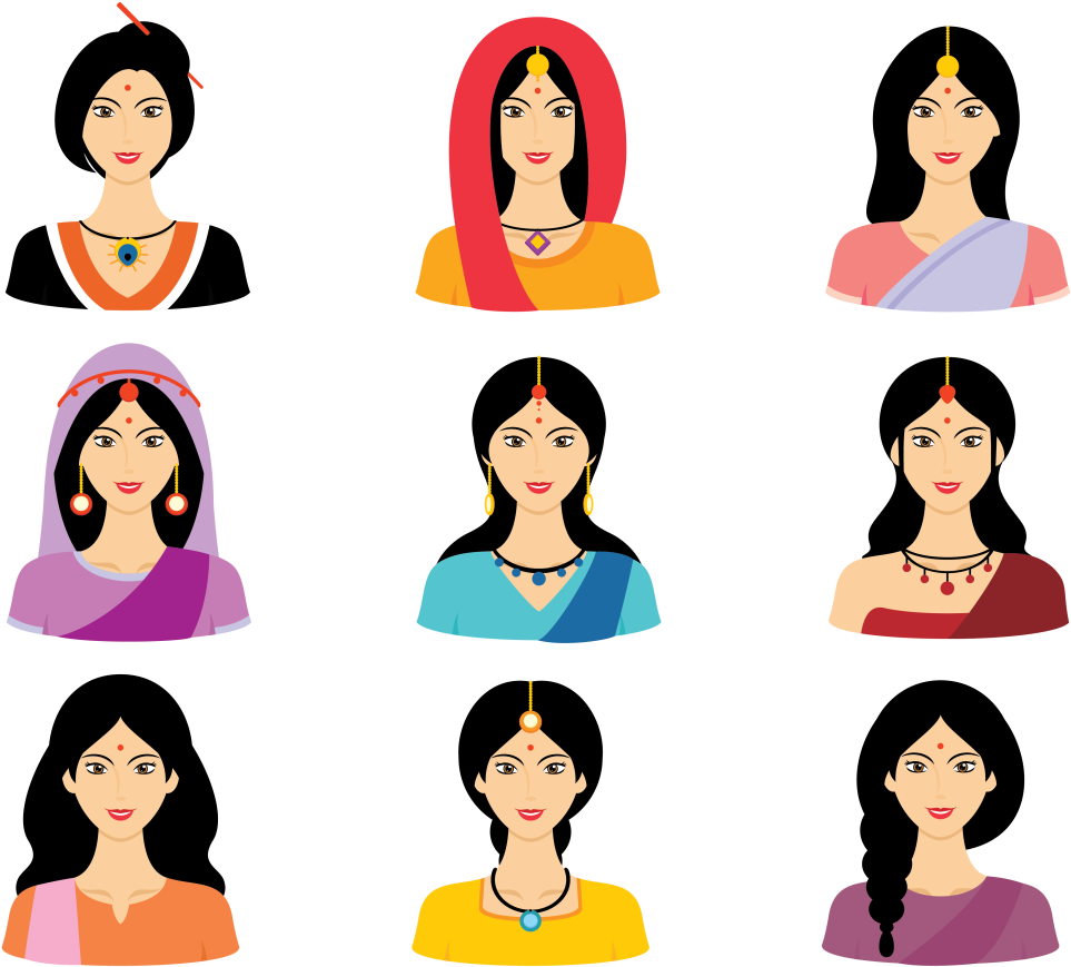 Indian Woman Group Traditional - Indian Women Vector Png (1400x980)