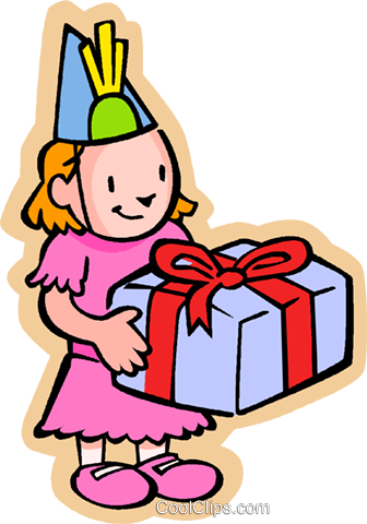 Little Girl With Birthday Gift Royalty Free Vector - Girl With Gift Clipart (336x480)