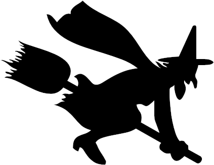Halloween Witch Png Pic - Witch On Broom Silhouette Clip Art (423x327)