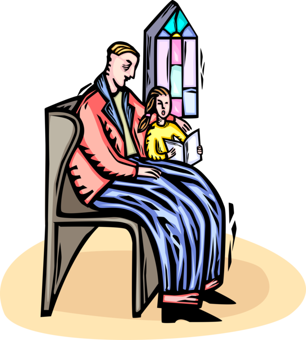 Vector Illustration Of Family Sit In Church Pew During - Vector Graphics (631x700)