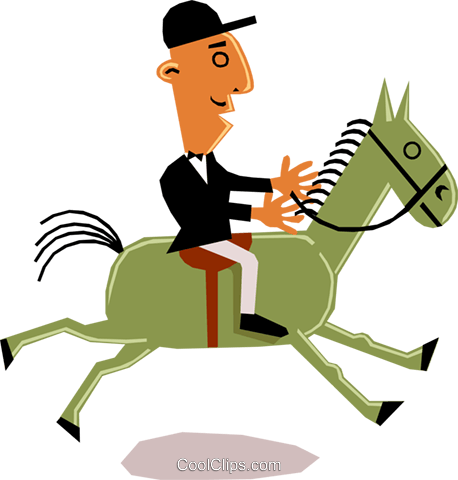 Man On Horseback Royalty Free Vector Clip Art Illustration - Man Riding Horse Cartoon (458x480)
