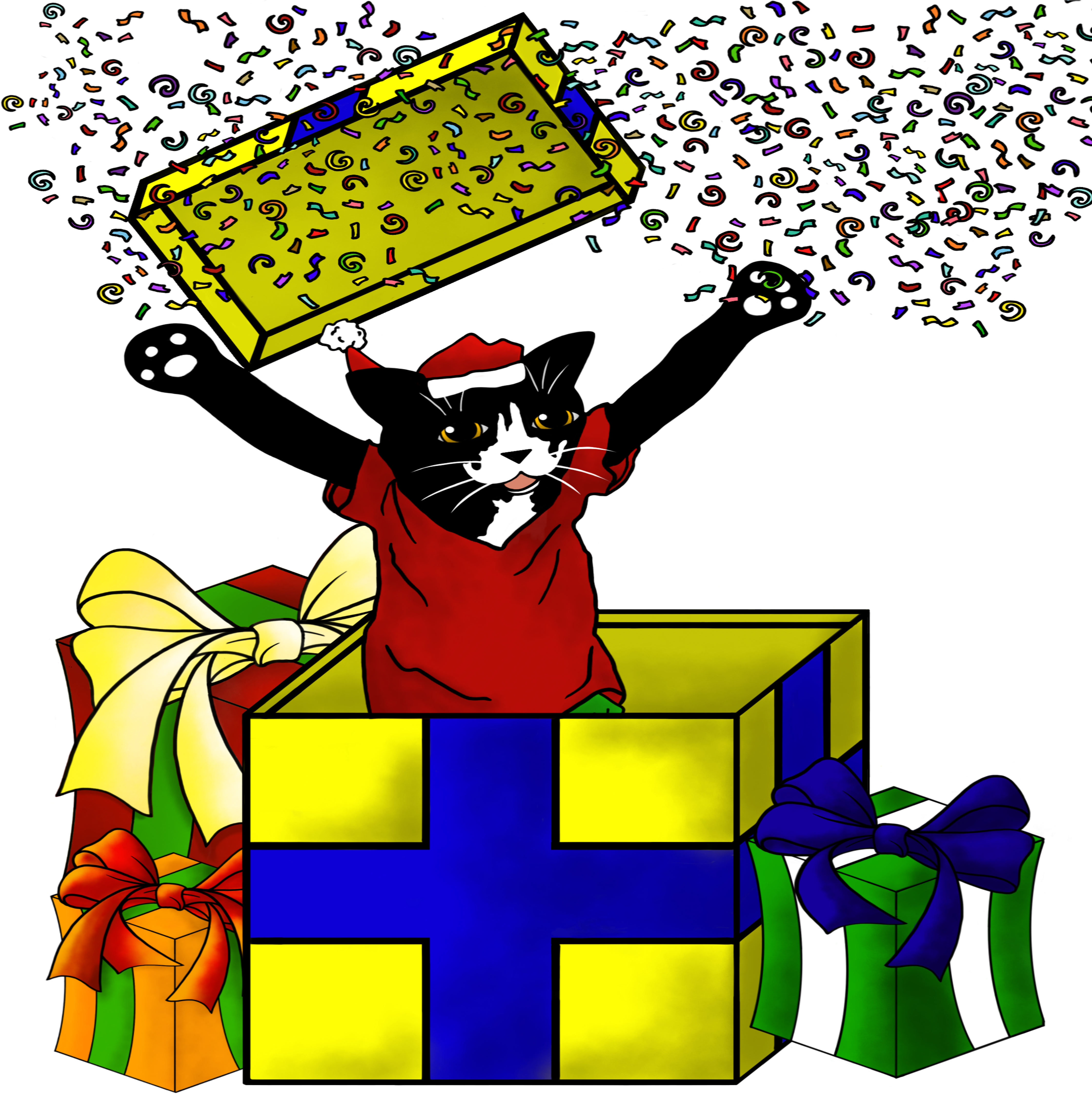 Christmas Present Surprise Cat - Tote Bag Original Chat (4500x4500)