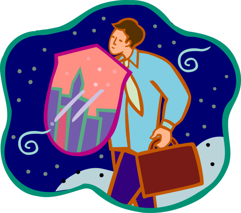 Vector Illustration Of Businessman With Combat Shield - Patent (792x700)