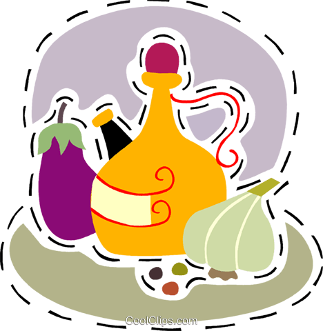 Olive Oil With Garlic And Egg Plant Royalty Free Vector - Olive Oil (468x480)