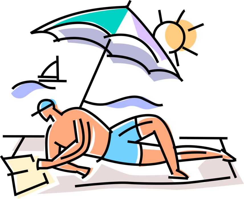 Vacation Tourist Relaxes Book - Cartoon Guy Reading A Book Beach (856x700)