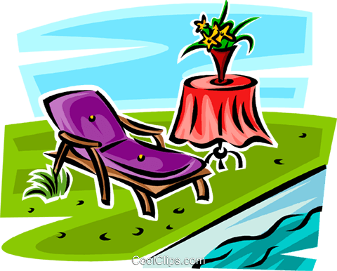 Lawn Chair Beside A Pool Royalty Free Vector Clip Art - Deck (480x386)