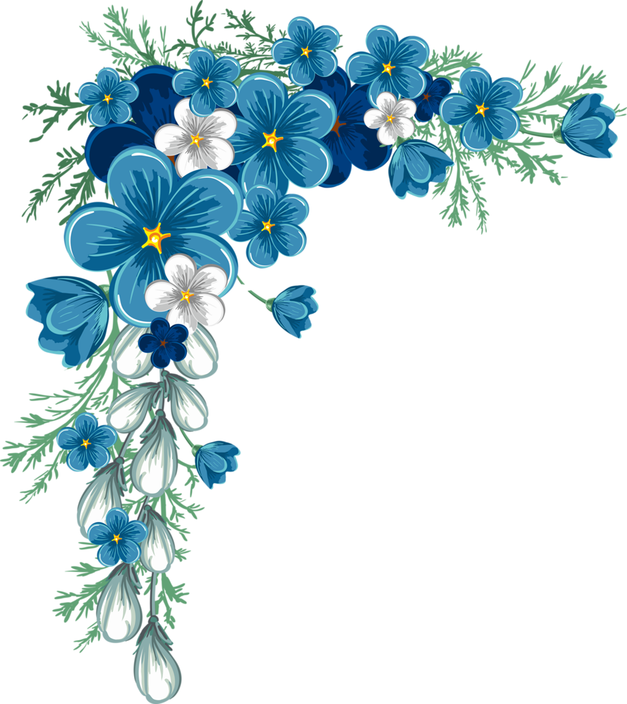 Beautiful Corner Layout - Blue Flower Corner Border (912x1024)