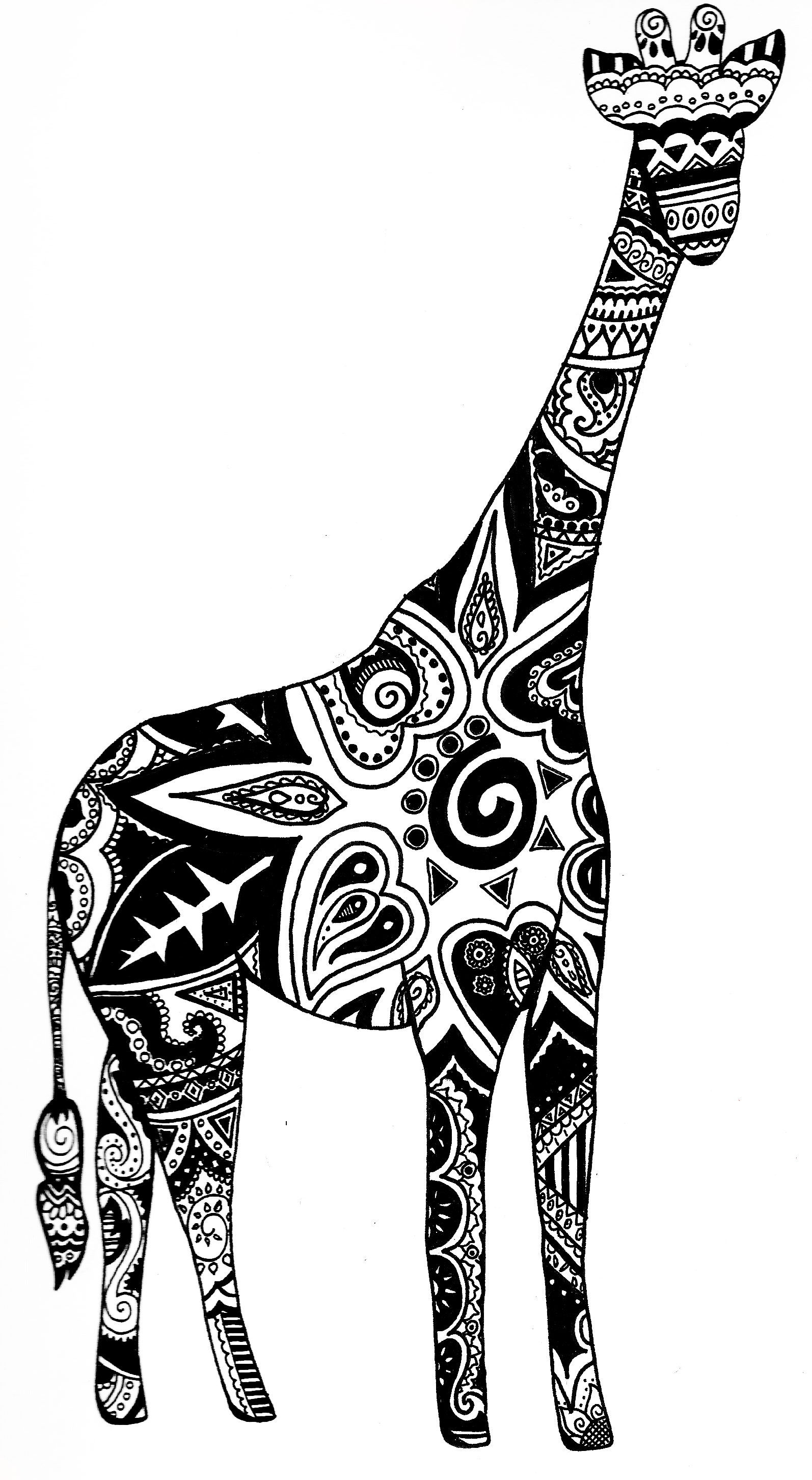Giraffe Outline With Giraffe Clipart - Tribal Giraffe (1594x2904)