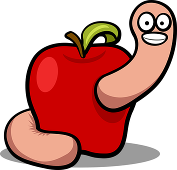 Apple Wurm Obst Regenwurm Glücklich Satt R - Apple With A Worm (354x340)