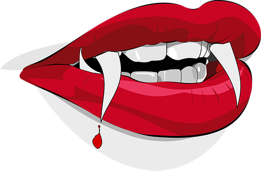 Dracula Zähne Vampir Blut Tropfen Lippen H - Halloween Png (518x340)