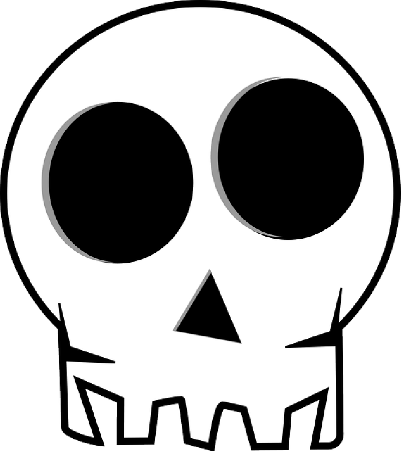 Head Skull, Death's Head, Death, Bones, Funny, Dead, - Halloween Black And White (800x901)