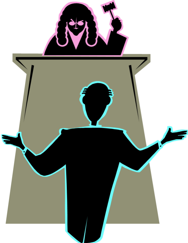 Judge Looking Down At Defendant With A Stern Expression - Judge And Defendant Clipart (621x800)