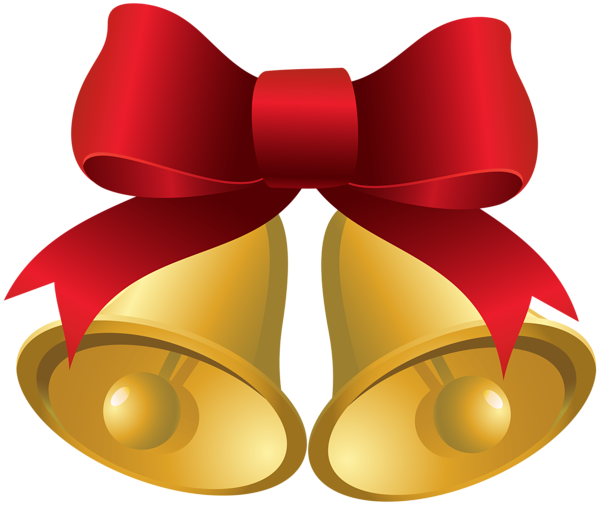 Christmas Gold Bells With Red Bow Png Clipart Image - Christmas Bells And Bows (600x505)