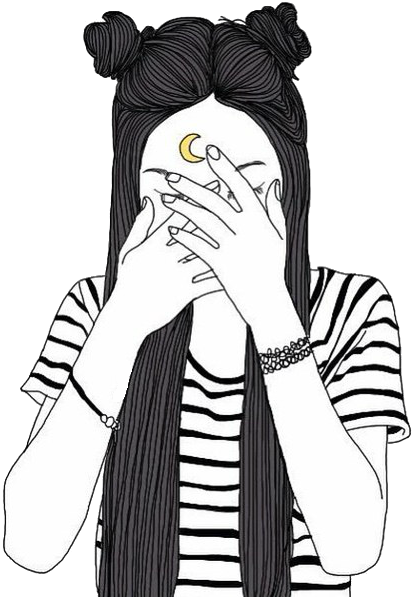 Tumblr Girl W Buns // - Black Line Drawings (610x605)