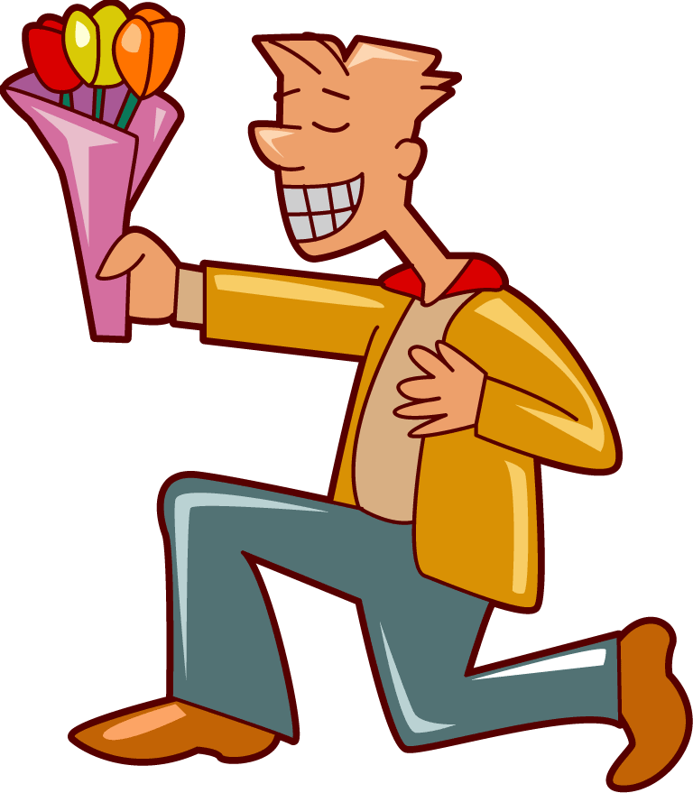 Pin Gift Basket Clip Art Free - Clipart Man With Flowers (768x879)