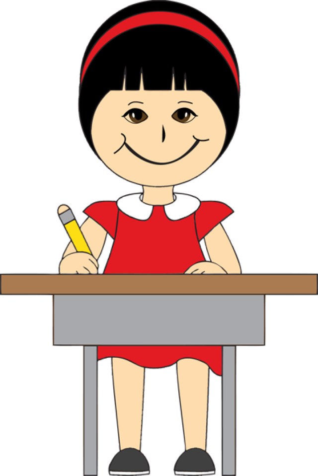 Clipart Children In School Desks - Cartoon Girl Sitting In Desk (640x958)