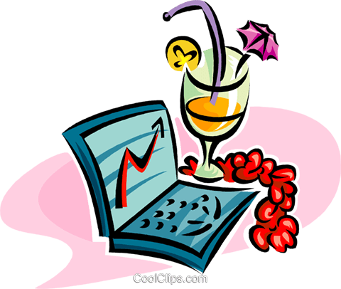 Laptop Computer With Exotic Cocktail Royalty Free Vector - Clip Art (480x406)