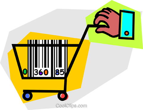 Hand With Shopping Cart And Bar Code Royalty Free Vector - Illustration (480x371)