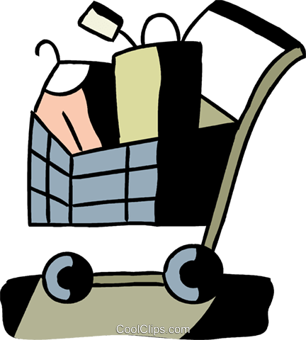 Shopping Cart With Clothes Royalty Free Vector Clip - Carrinho De Compras Roupas (432x480)