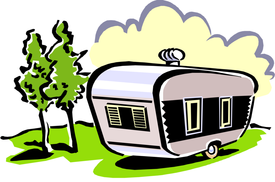 Vector Illustration Of Recreational Vehicle Camping - Camper Clipart (1055x700)
