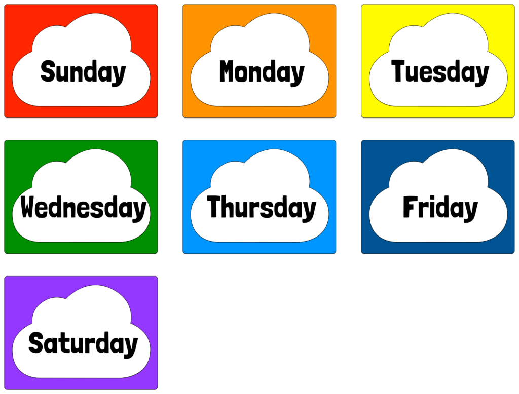 Days Of The Week Small - Flash Card Days Of The Week (1024x778)